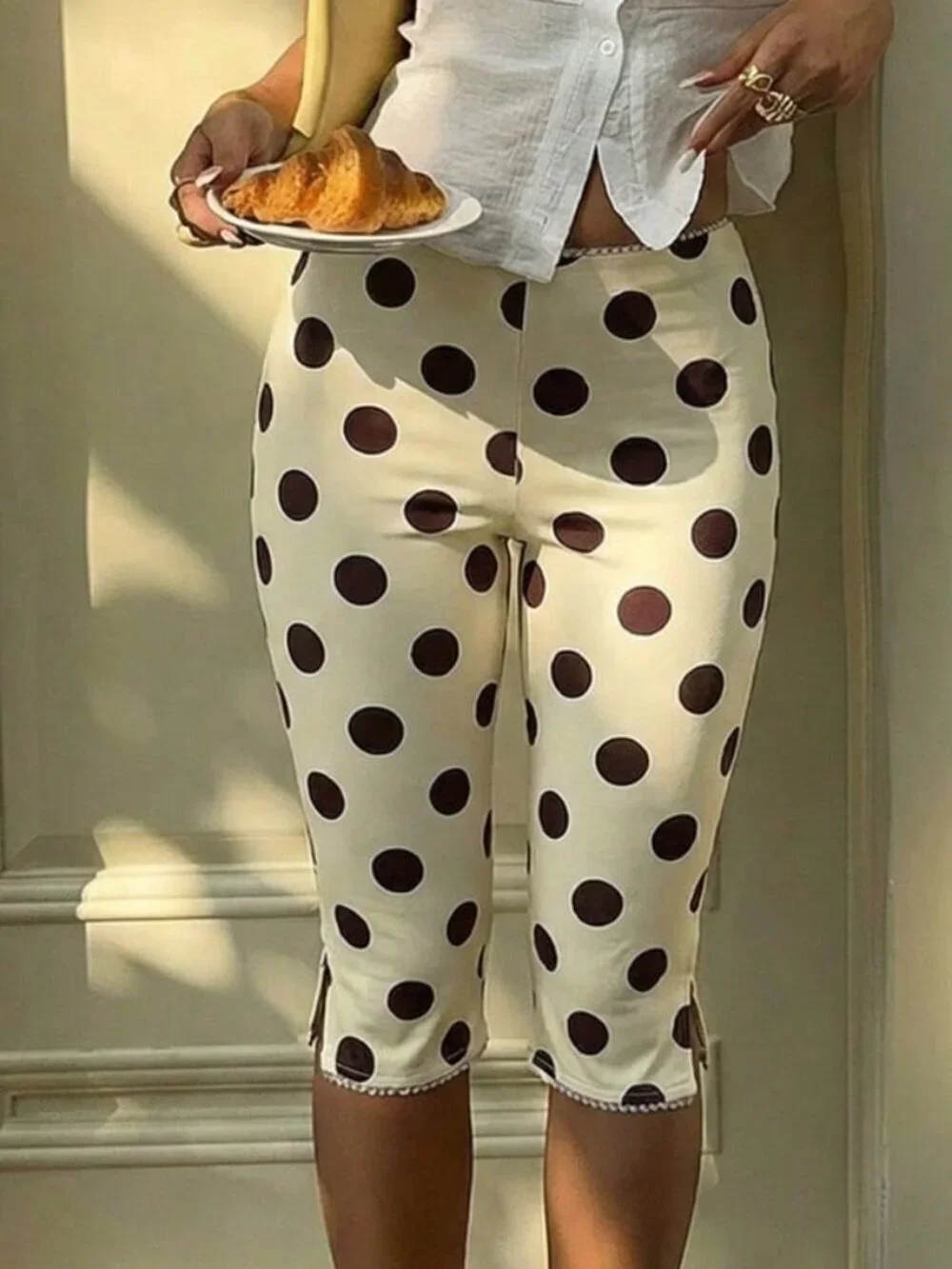 Multicolor Polka Dot Print Women's Elastic Knit Leggings